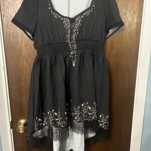 Source Unknown Black Dress with Gold Embellished Floral Trim